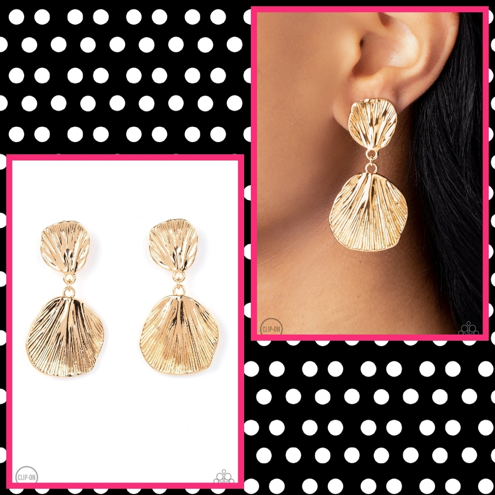 2/$10 Paparazzi Metro Mermaid - Gold Clip-on Earrings